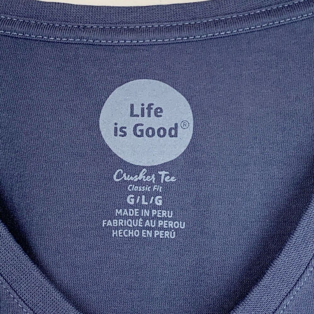 💐 Life is Good M Crusher Shirt NEW Blue Cotton Knit Top V Neck Football NWT - Picture 7 of 7